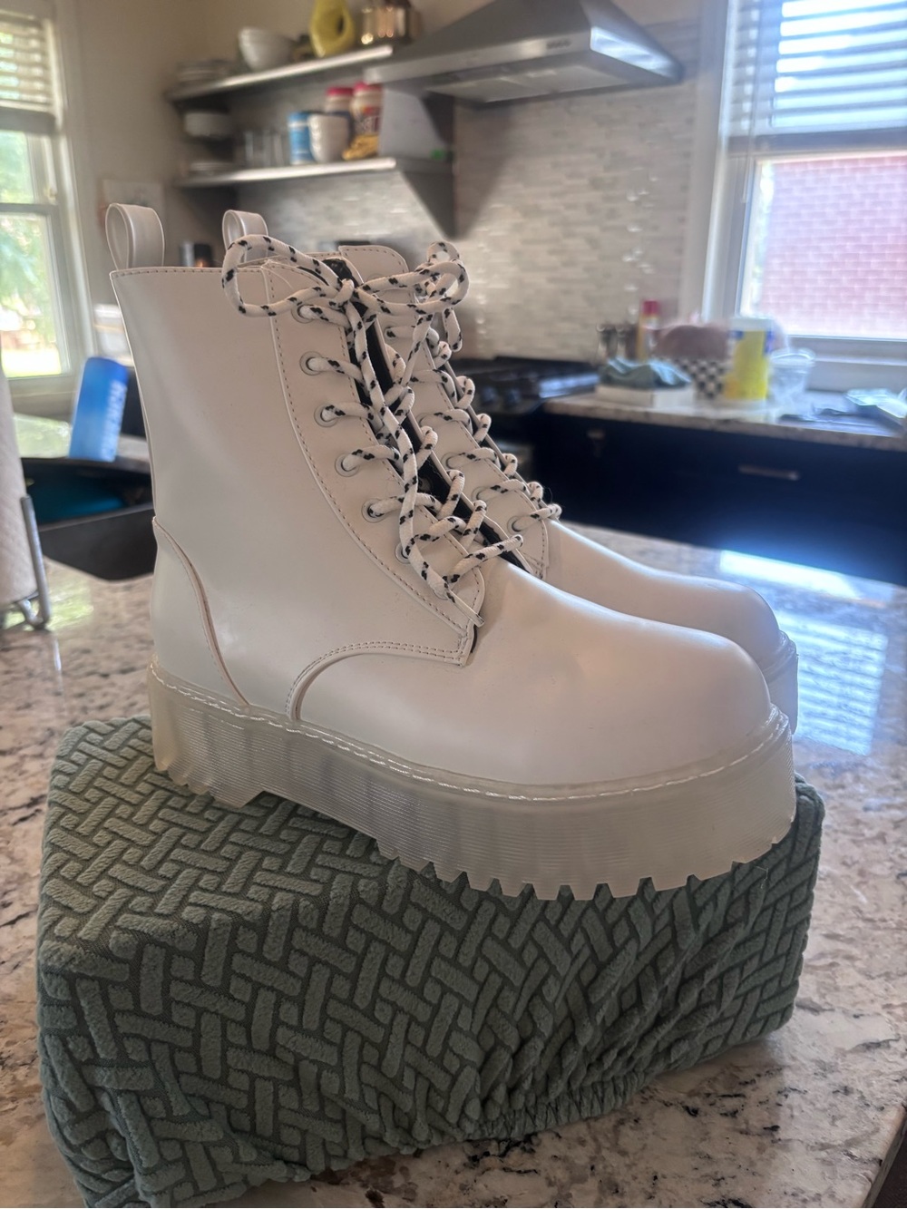 Olivia Miller White Lace-Up Platform Combat Boots